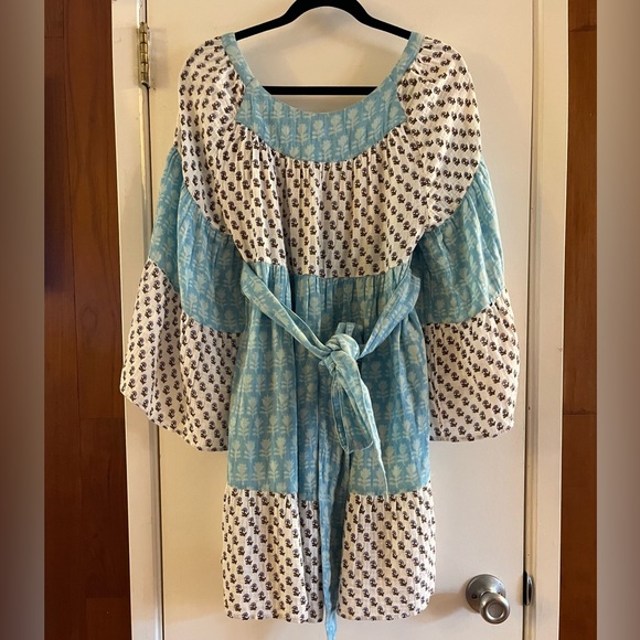 Anaak Talitha Blockprint Mini Dress Bluebell Lily Mix - Picture 2 of 10